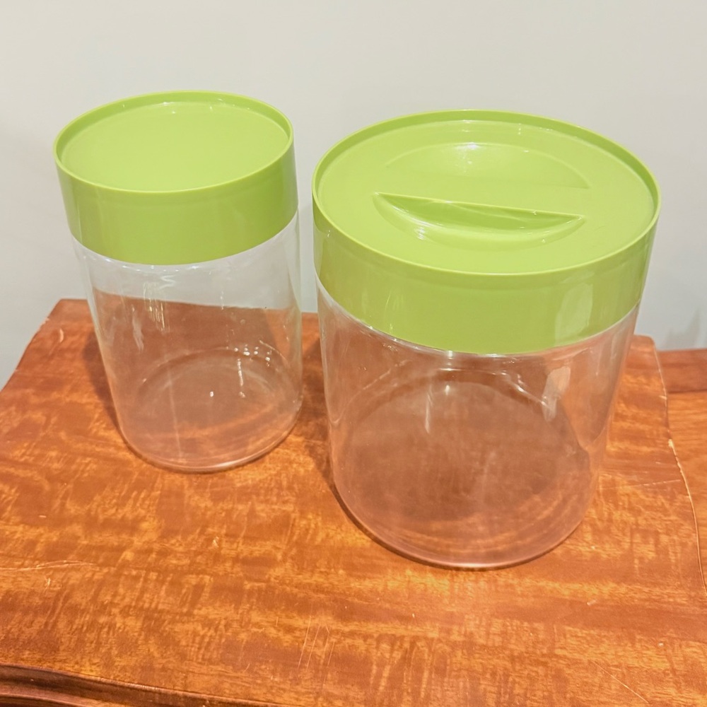 PYREX Avocado Green Glass Canisters Kitchen Jars Vintage MCM set of 2